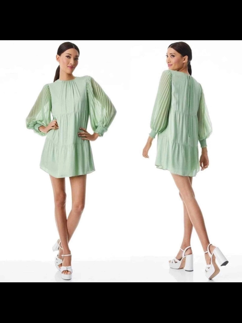 ALICE + OLIVIA Antoinette Pleated
Long Sleeve Dress Size Extra Large XL Green